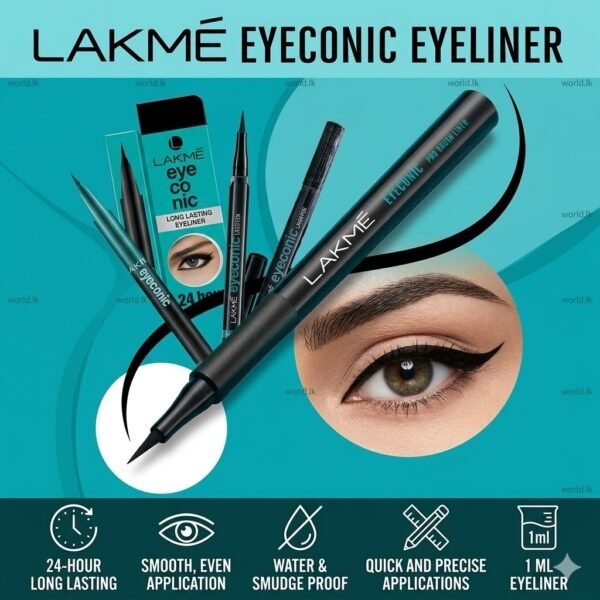 1 (2) Lakme Eyeconic Kajal EYELINER (24H ) leel Long Lasting pencil featuring a waterproof and smudge-proof formula