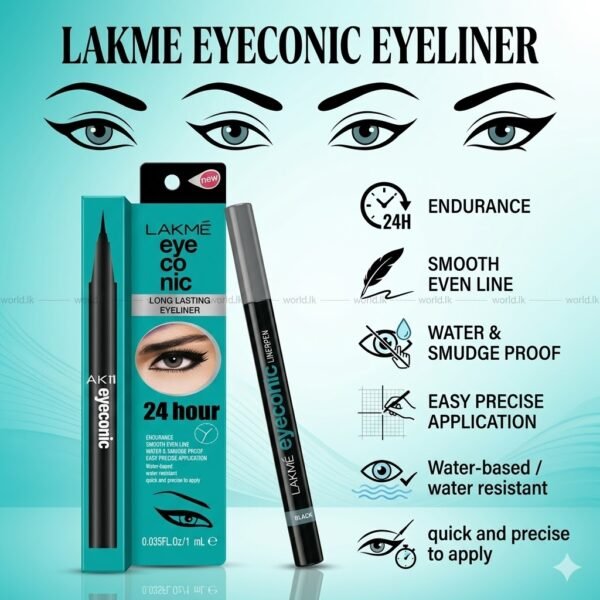 1 (7) Lakme Eyeconic Kajal EYELINER (24H ) leel Long Lasting pencil featuring a waterproof and smudge-proof formula