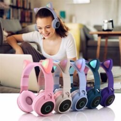 17092dba13a0053dd49f2a5a0b7bc6b4.jpg Y47 Wireless Headphones Cat Ears Headset Gaming Noise Canceling BT Earphone LED color light Stereo HD Sound Bluetooth over Ear Foldable with Microphone Stereo 3.5mm Audio Support FM Radio SD Card with MF/TF & AUX ports (Y47)