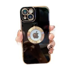17e84a5ccf6c27953410212914602a22.jpg Apple iPhone 13 (ipbc) Luxury Gold Electroplated with Camera Lens Protection Shockproof Soft TPU with Logo Cut Back Cover Case (BLACK)