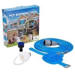This multi functional pet bathing tool combines spray header and brush, convenient for bathing and massaging your pet With an adjustable strap, is suitable for all size hands and can attach to your hand securely Perfect water pressure and the soft brush w