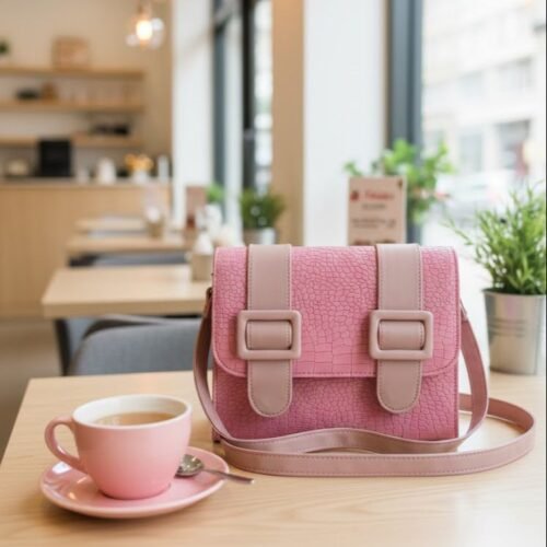 Made in Thailand Original Elegant New Trend Style (tlad) Handbag for Women – Luxury croc Leather Pink & Light Pink Colour with Shoulder Strap