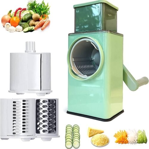 Stainless Steel Panel Vegetable Cutter vcss Rotary Cheese Graters Multifunctional Chopper Fruit Kitchen Tool with 7 Stainless Steel Drum Blades for Vegetables