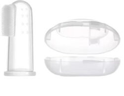 6397ef7d911bce4e646bd7e2c129740a.jpg BABY Finger Toothbrush with Case (bftb) Soft Transparent Silicon BABY Finger Brush, For Tooth Cleaning