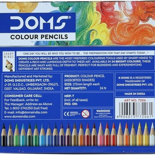 Doms 4gb Soft Core Steel Box Colour Pencil Set for Kids, Standard 24 Shades Multicolour