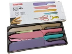 Multi Colorful Kitchen Knives Set of 6 PCS (cks6) Cute Fruit Knife Set with Gift Box, High Carbon Steel Kitchen Knife Set without Block, Environmental Wheat Straw Material Handle, Sharp Professional Chef Knife