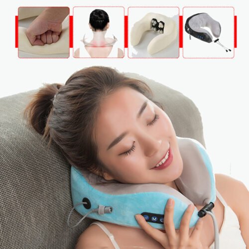 Pain Relief Muscle Relaxation USB RECHARGEABLE Vibration U Shaped Massage Multifunctional Usmp Pillow Foam Neck Healthcare Travel Massager for Train Trip Home Office Use