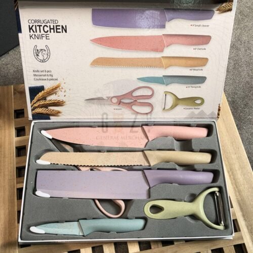 Colorful Kitchen Knives Set of 6 PCS (cks6) Cute Fruit Knife Set with Gift Box, High Carbon Steel Kitchen Knife Set without Block, Environmental Wheat Straw Material Handle, Sharp Professional Chef Knife