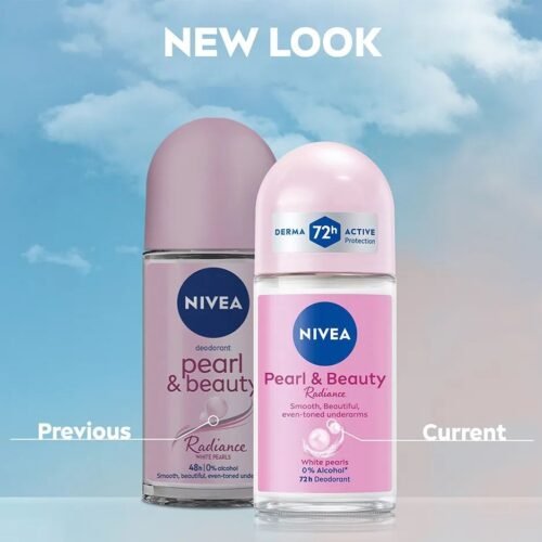 NIVEA Deo ni5v Roll-on- White Pearls & 0% Alcohol for Smooth Underarms, 72h freshness and protection, 50ml