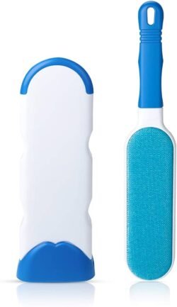 Double Sided (prrc) Reusable Pet Fur Remover with Self-Cleaning Base Clothes Fur Remover Blue