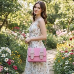 e0083bce3e2d8fdd68aab35d92f1ffec.jpg Made in Thailand Original Elegant New Trend Style (tlad) Handbag for Women – Luxury croc Leather Pink & Light Pink Colour with Shoulder Strap