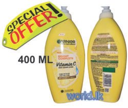 THAILAND GARNIER VITAMIN C Body 400 Ml Sun Block Lotion UVA / UVB Bright Complete 2x Lemon Gbvc Reduce the Dark Spots and Even Out Skin Tone